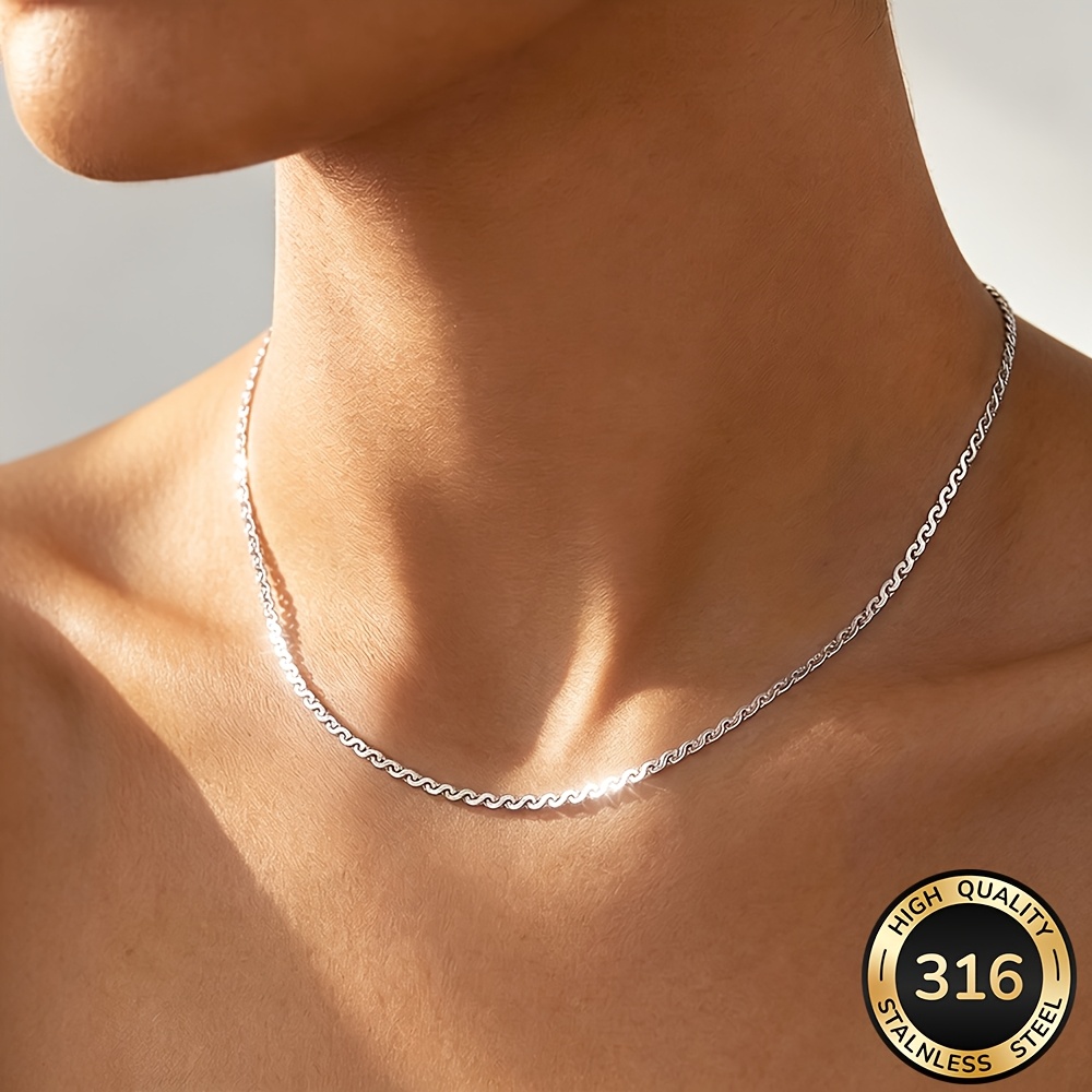 8pcs Stainless Steel Classic Flat S Chain Necklace Set, Durable Gift